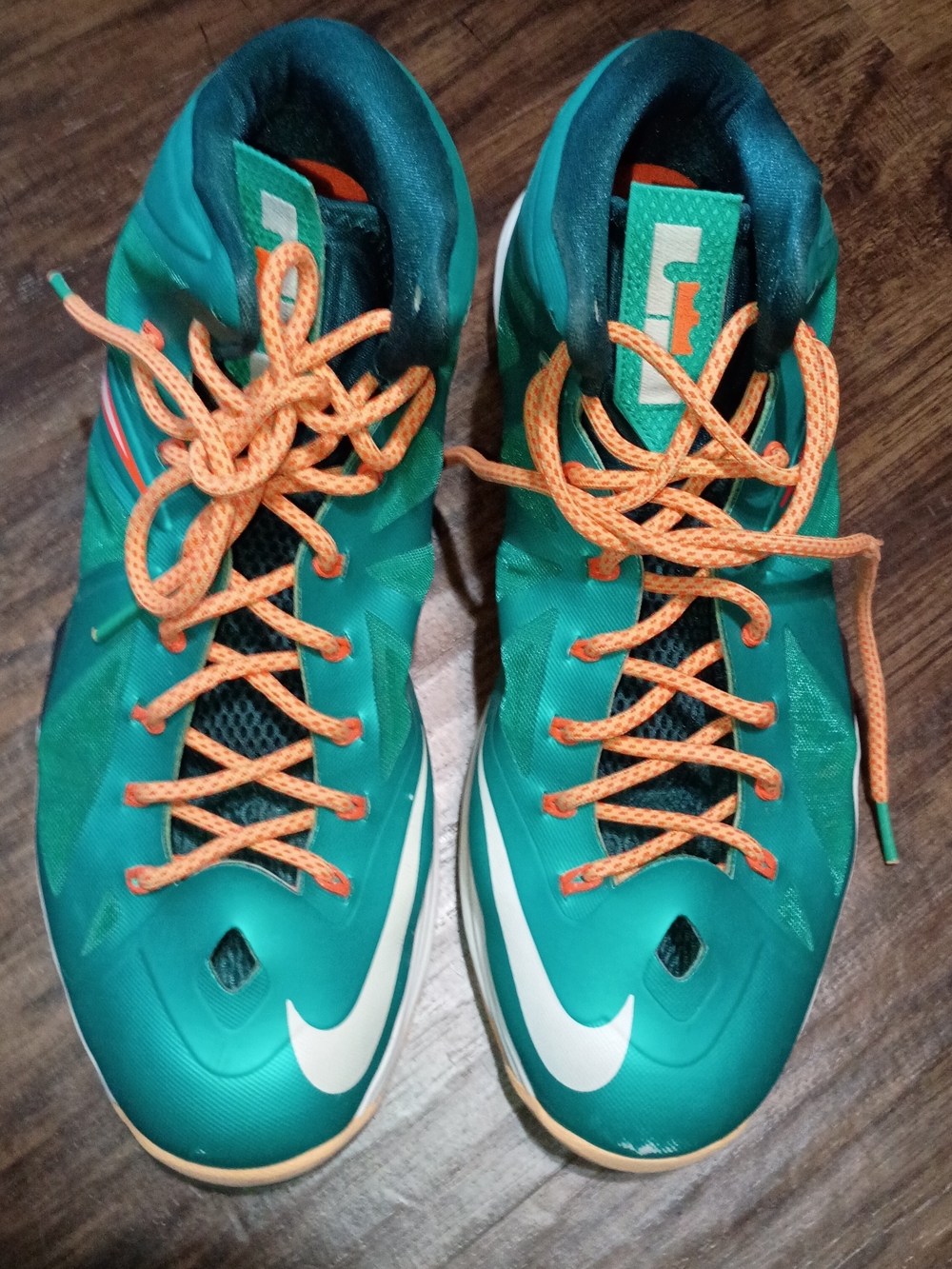 Lebron X Mens 14 Nike Teal Green and Orange Men's Athletic Shoes Badketball